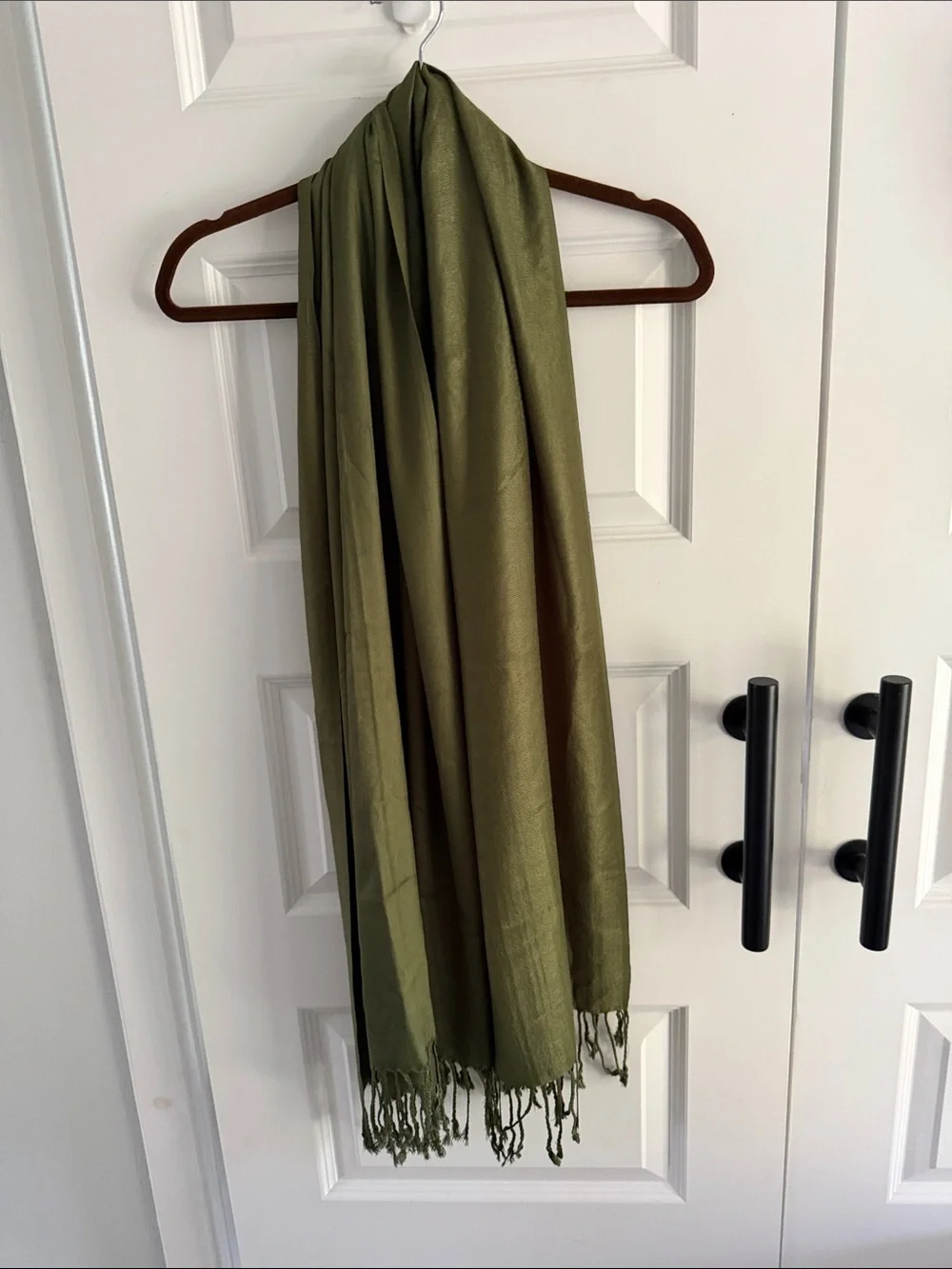Olive Green Women's Scarf - Lightweight Fringe Wrap